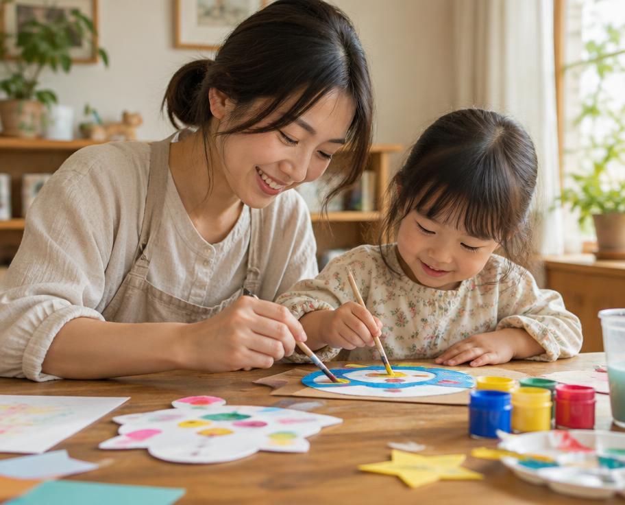 親子で工作する様子